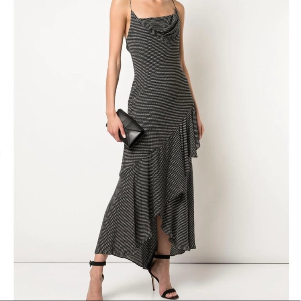 Alice + Olivia Ginger Printed Cowl-Neck Ruffle Dress